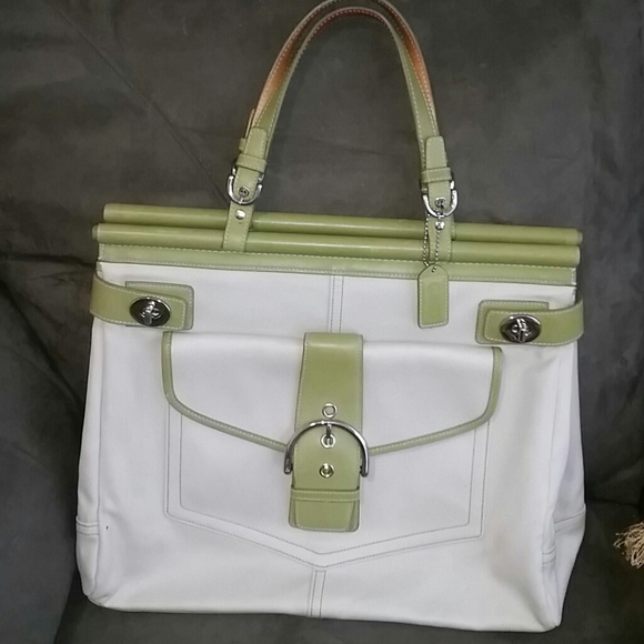 Coach Turnlock 2 Tone Canvas & Leather Tote - Picture 6 of 6